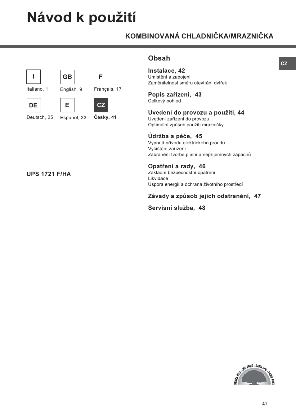 Hotpoint Ariston UPS 1721 F-HA User Manual | Page 41 / 48