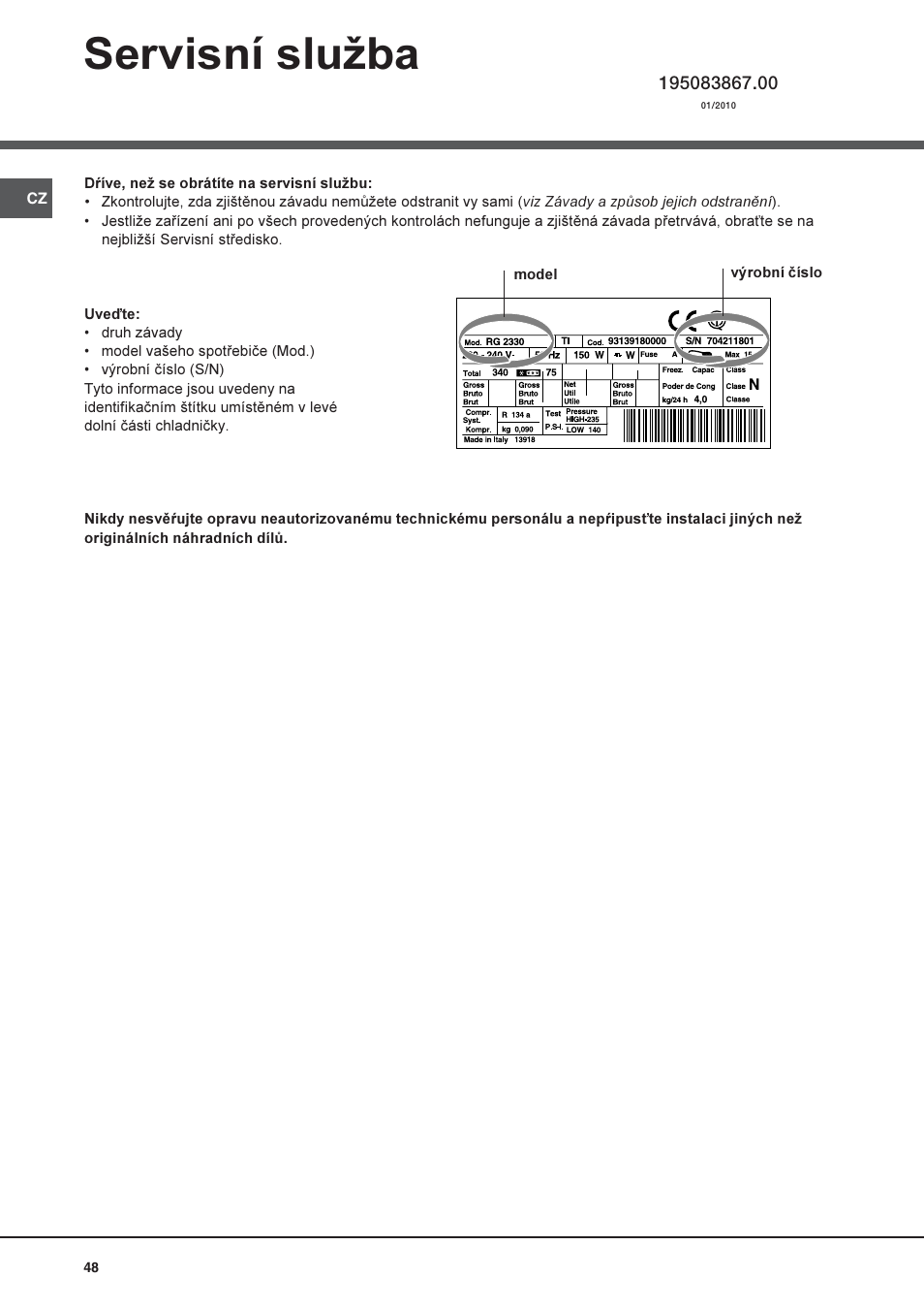 Servisní sluba | Hotpoint Ariston UPS 1721 F-HA User Manual | Page 48 / 48