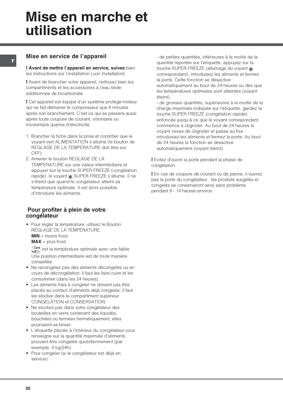 Mise en marche et utilisation | Hotpoint Ariston UPS 1722 F J-HA  EU User Manual | Page 20 / 80