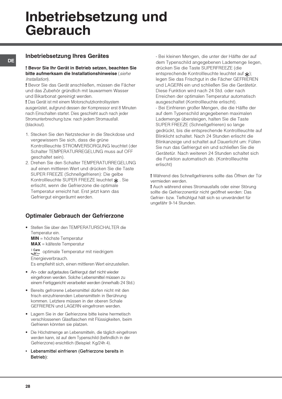 Inbetriebsetzung und gebrauch | Hotpoint Ariston UPS 1722 F J-HA  EU User Manual | Page 28 / 80