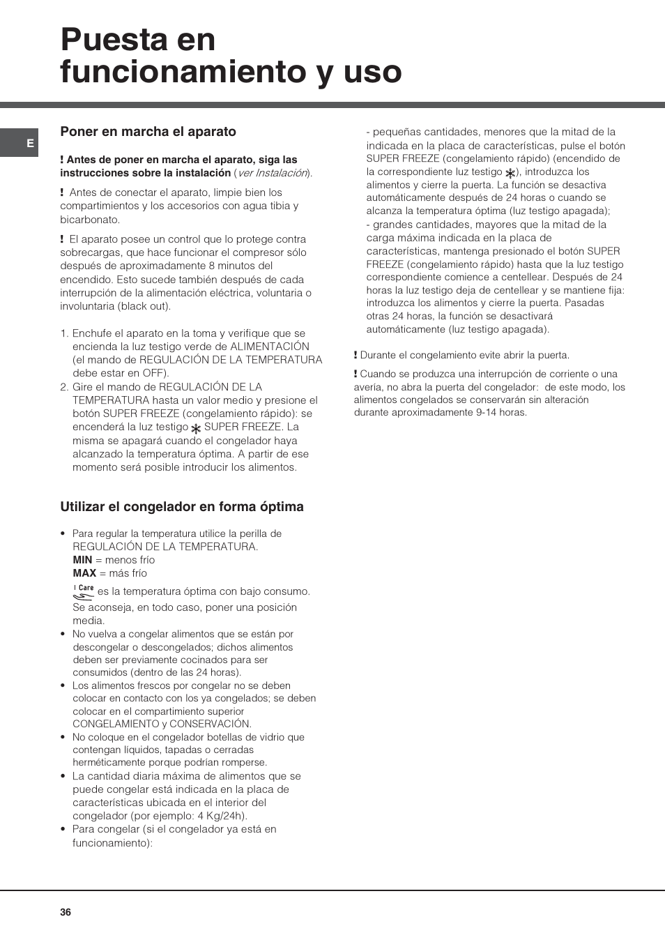 Puesta en funcionamiento y uso | Hotpoint Ariston UPS 1722 F J-HA  EU User Manual | Page 36 / 80