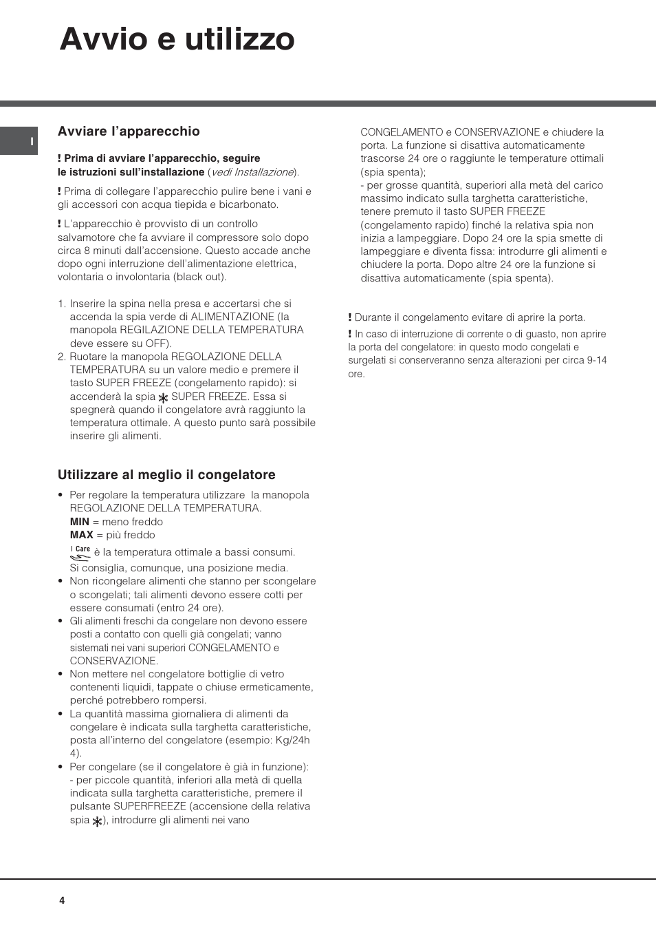 Avvio e utilizzo | Hotpoint Ariston UPS 1722 F J-HA  EU User Manual | Page 4 / 80