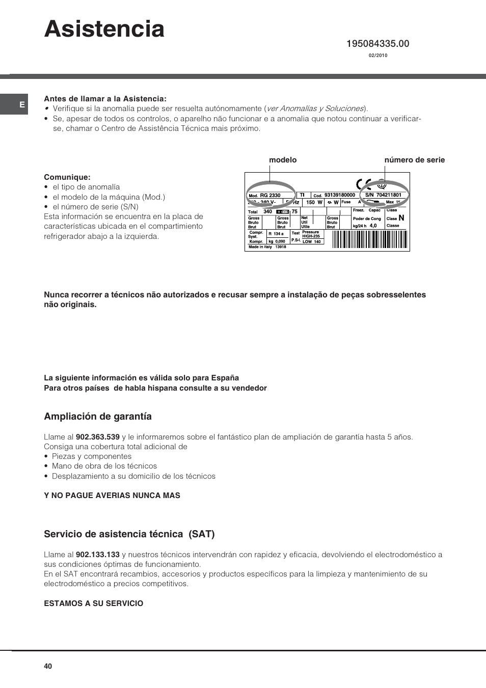 Asistencia | Hotpoint Ariston UPS 1722 F J-HA  EU User Manual | Page 40 / 80