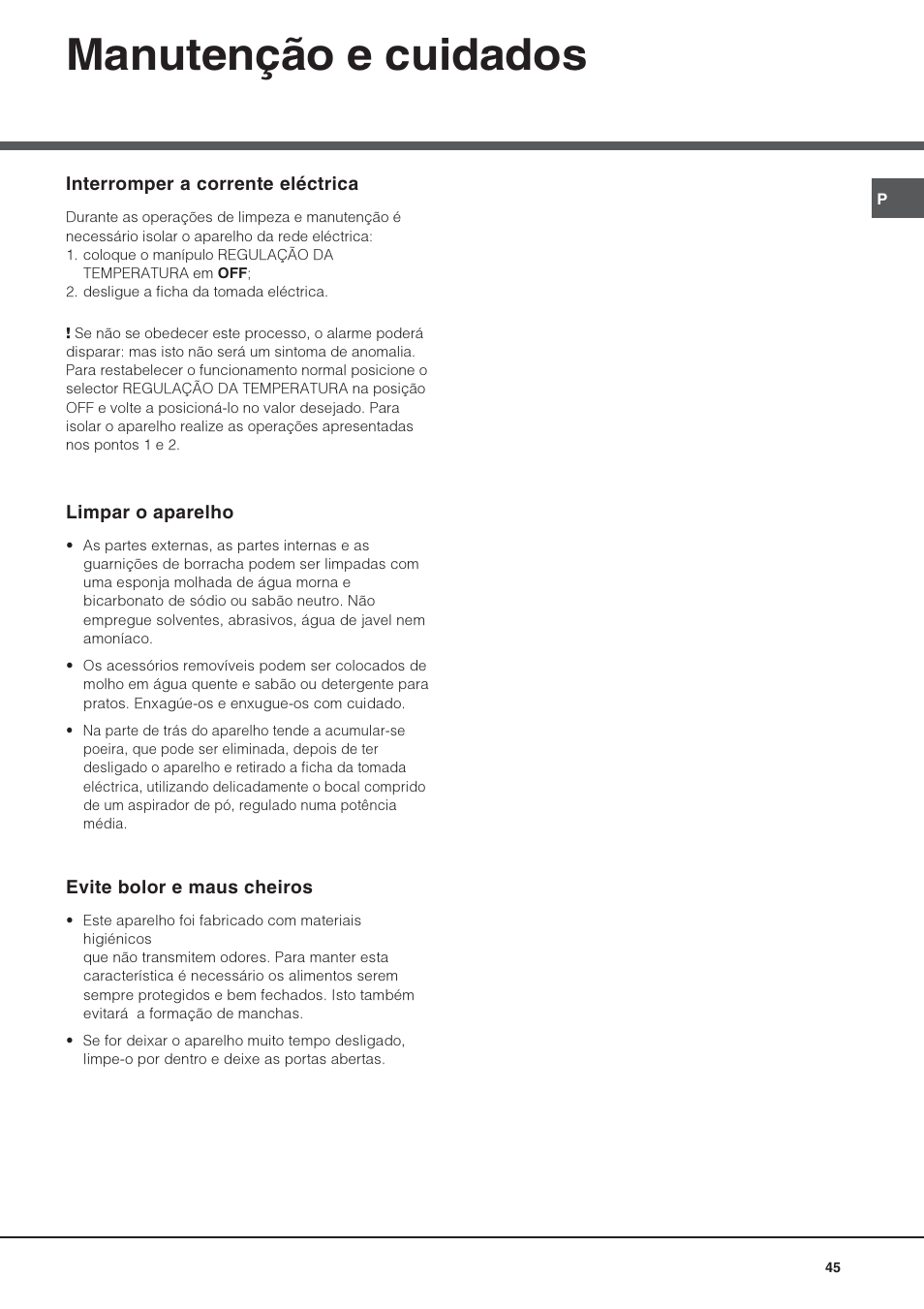 Manutenção e cuidados | Hotpoint Ariston UPS 1722 F J-HA  EU User Manual | Page 45 / 80