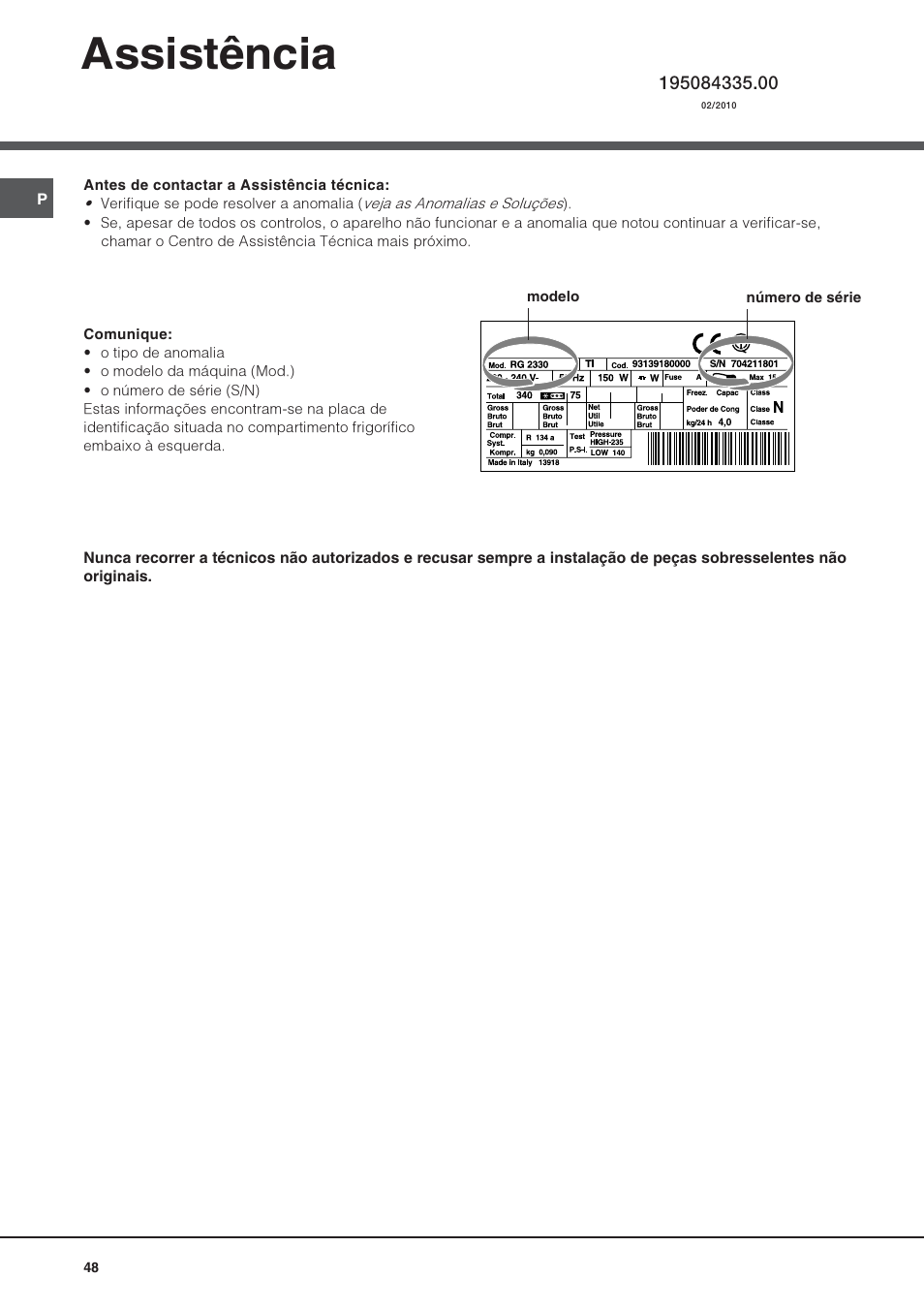 Assistência | Hotpoint Ariston UPS 1722 F J-HA  EU User Manual | Page 48 / 80