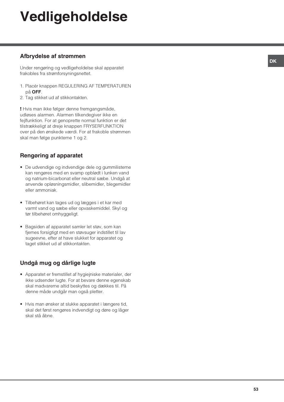 Vedligeholdelse | Hotpoint Ariston UPS 1722 F J-HA  EU User Manual | Page 53 / 80