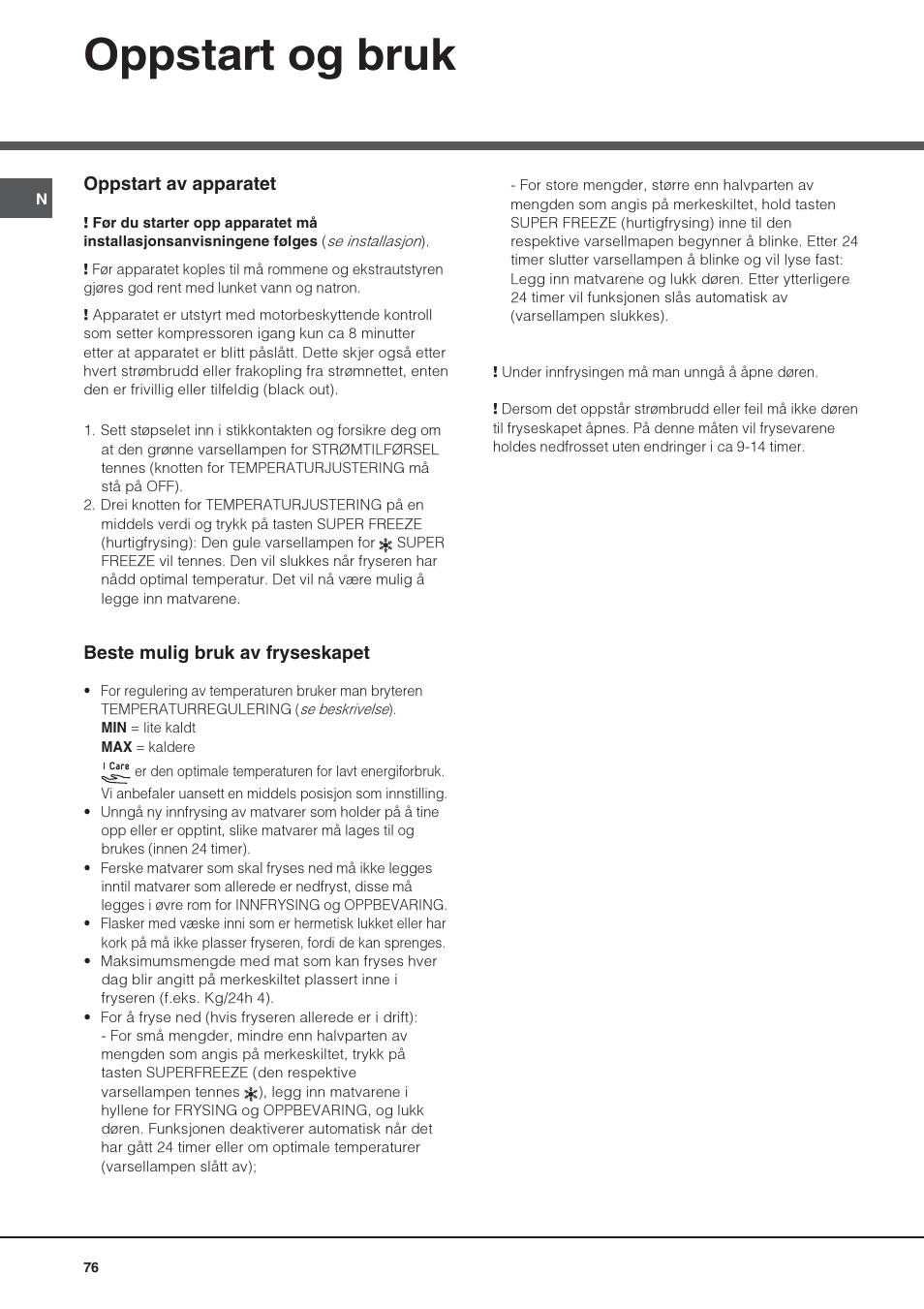 Oppstart og bruk | Hotpoint Ariston UPS 1722 F J-HA  EU User Manual | Page 76 / 80