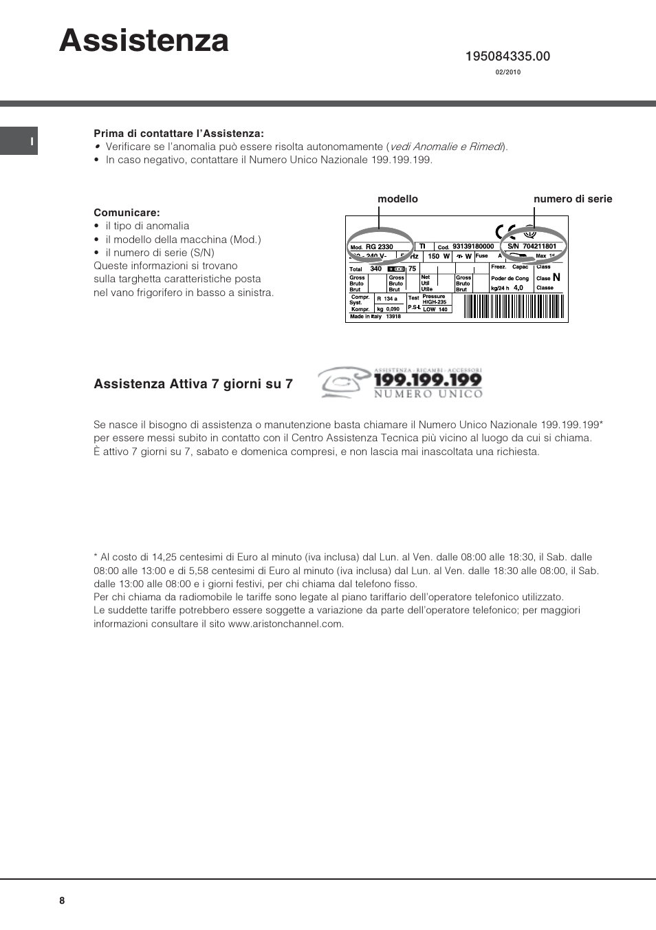 Assistenza | Hotpoint Ariston UPS 1722 F J-HA  EU User Manual | Page 8 / 80