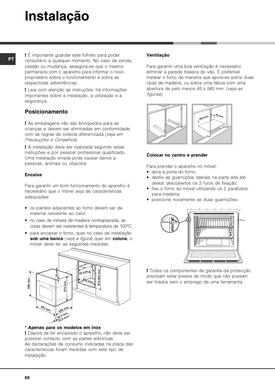 Instalação, Posicionamento | Hotpoint Ariston FK 1039EL P.20 X-HA User Manual | Page 66 / 80