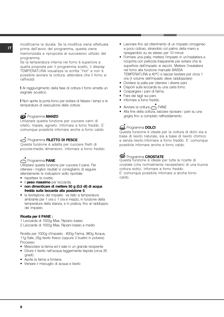 Hotpoint Ariston FK 1039EL P.20 X-HA User Manual | Page 8 / 80