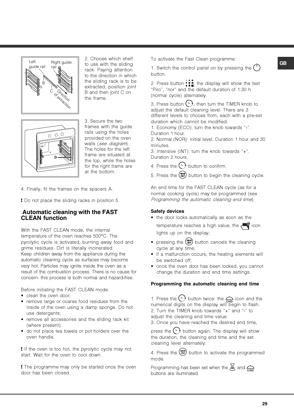 Automatic cleaning with the fast clean function | Hotpoint Ariston FK 892EJ P.20 X-HA User Manual | Page 29 / 80