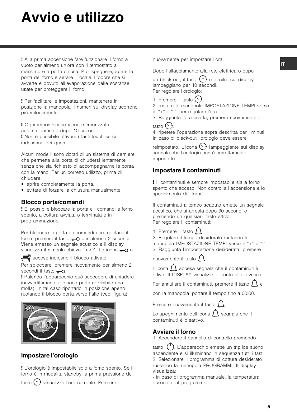 Avvio e utilizzo, Ko ok ok | Hotpoint Ariston FK 892EJ P.20 X-HA User Manual | Page 5 / 80