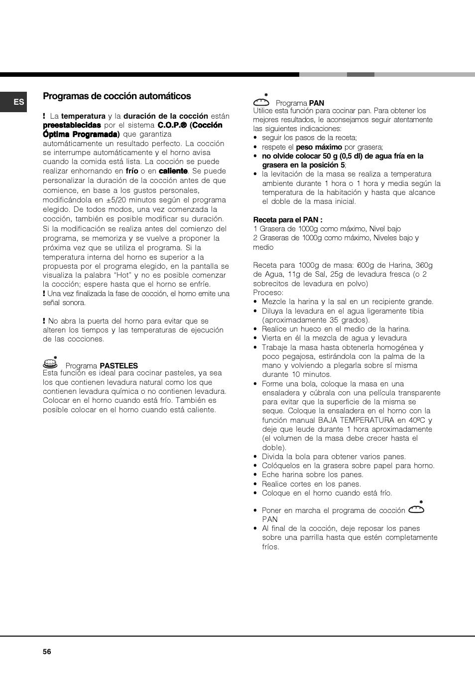 Programas de cocción automáticos | Hotpoint Ariston FK 892EJ P.20 X-HA User Manual | Page 56 / 80