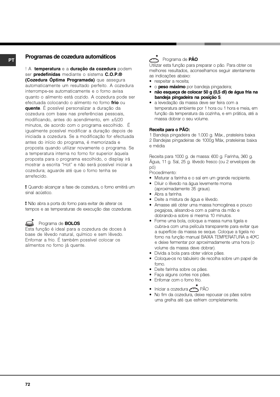 Programas de cozedura automáticos | Hotpoint Ariston FK 892EJ P.20 X-HA User Manual | Page 72 / 80