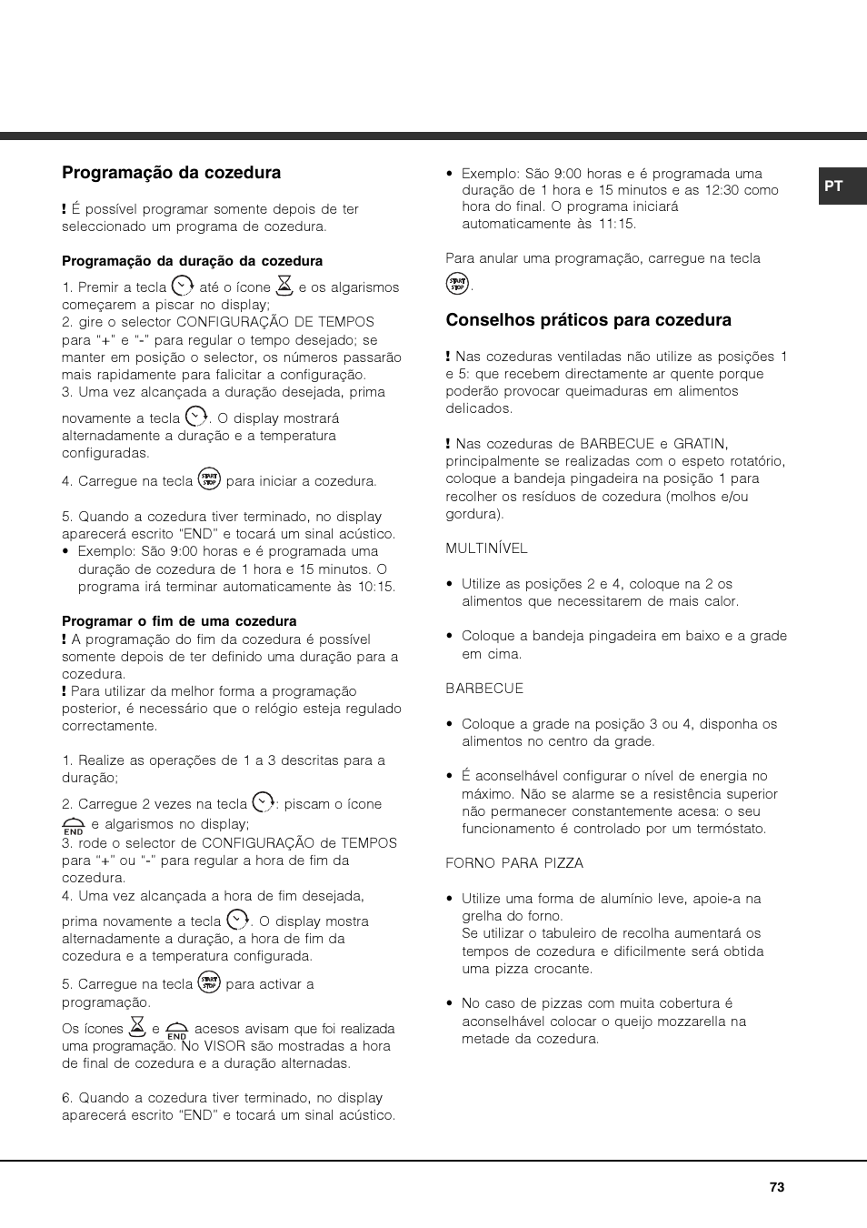 Programação da cozedura, Conselhos práticos para cozedura | Hotpoint Ariston FK 892EJ P.20 X-HA User Manual | Page 73 / 80