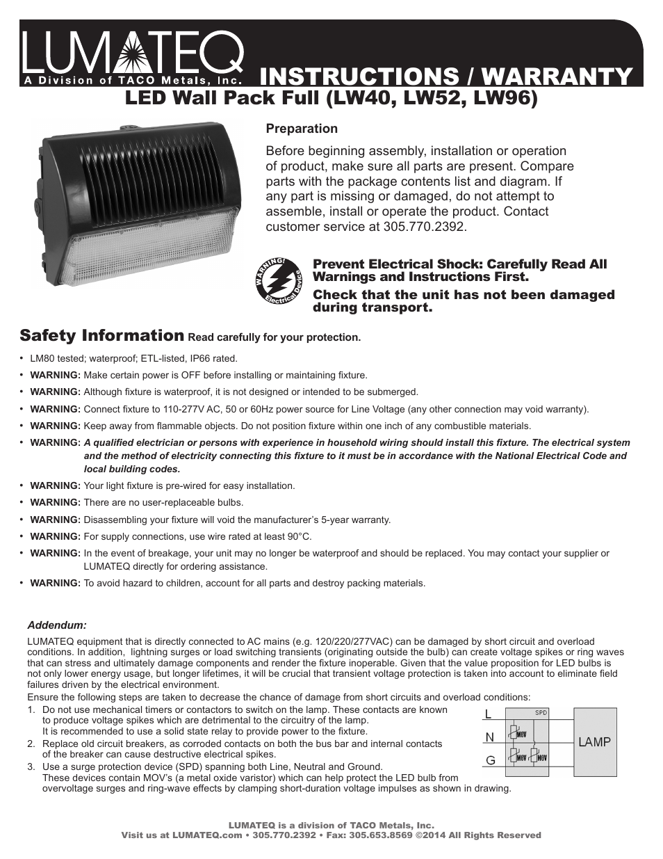 LUMATEQ LW96 User Manual | 2 pages