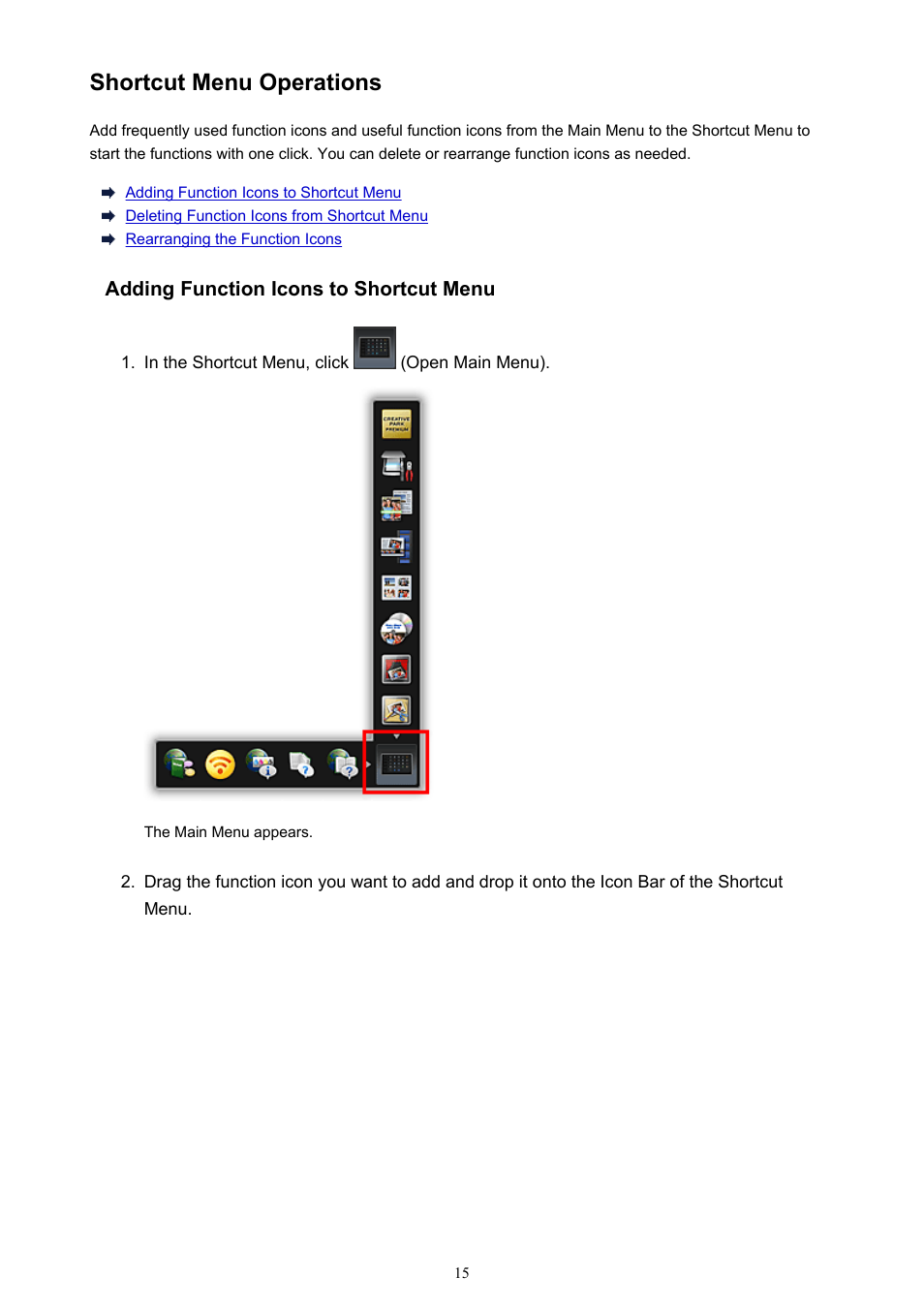 Shortcut menu operations | Canon PIXMA MG3550 User Manual | Page 15 / 31