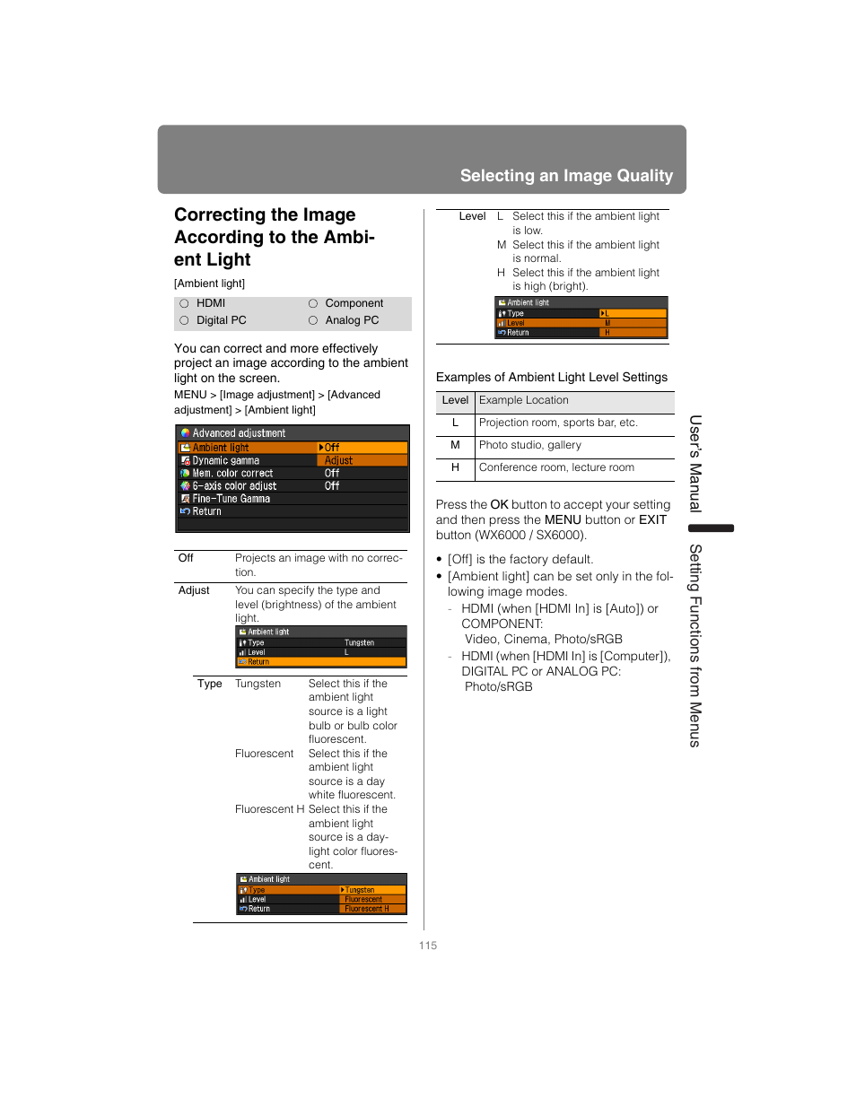 Selecting an image quality, User’s manual settin g functions from menus | Canon XEED SX6000 User Manual | Page 115 / 240