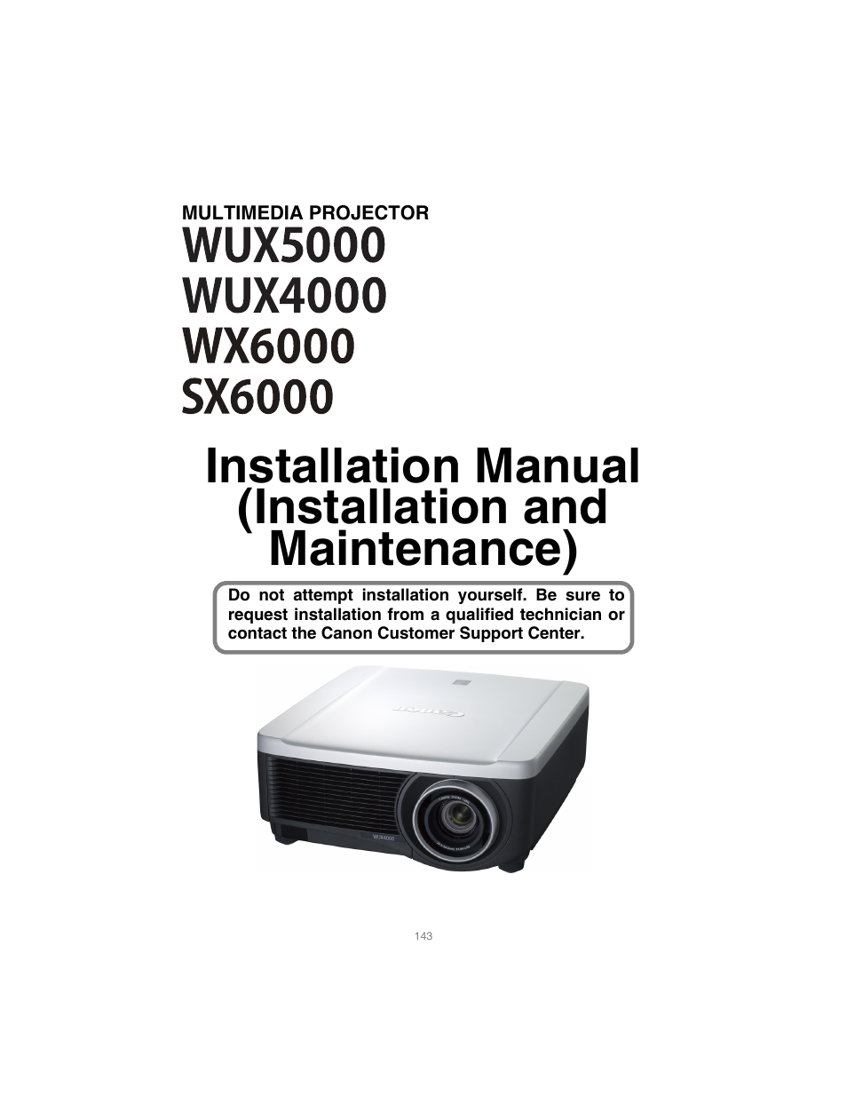 Installation manual (installation and maintenance) | Canon XEED SX6000 User Manual | Page 143 / 240