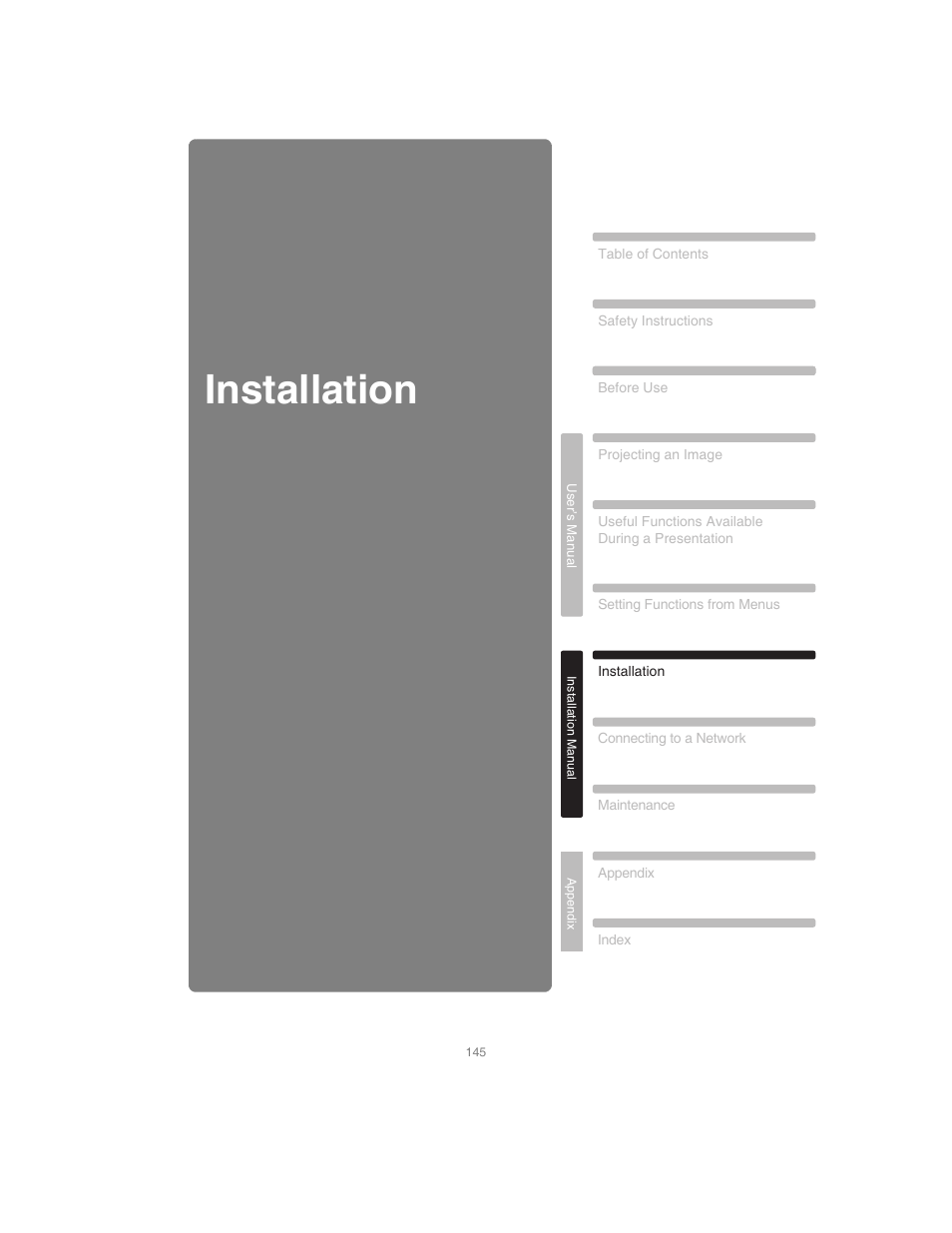 Installation | Canon XEED SX6000 User Manual | Page 145 / 240