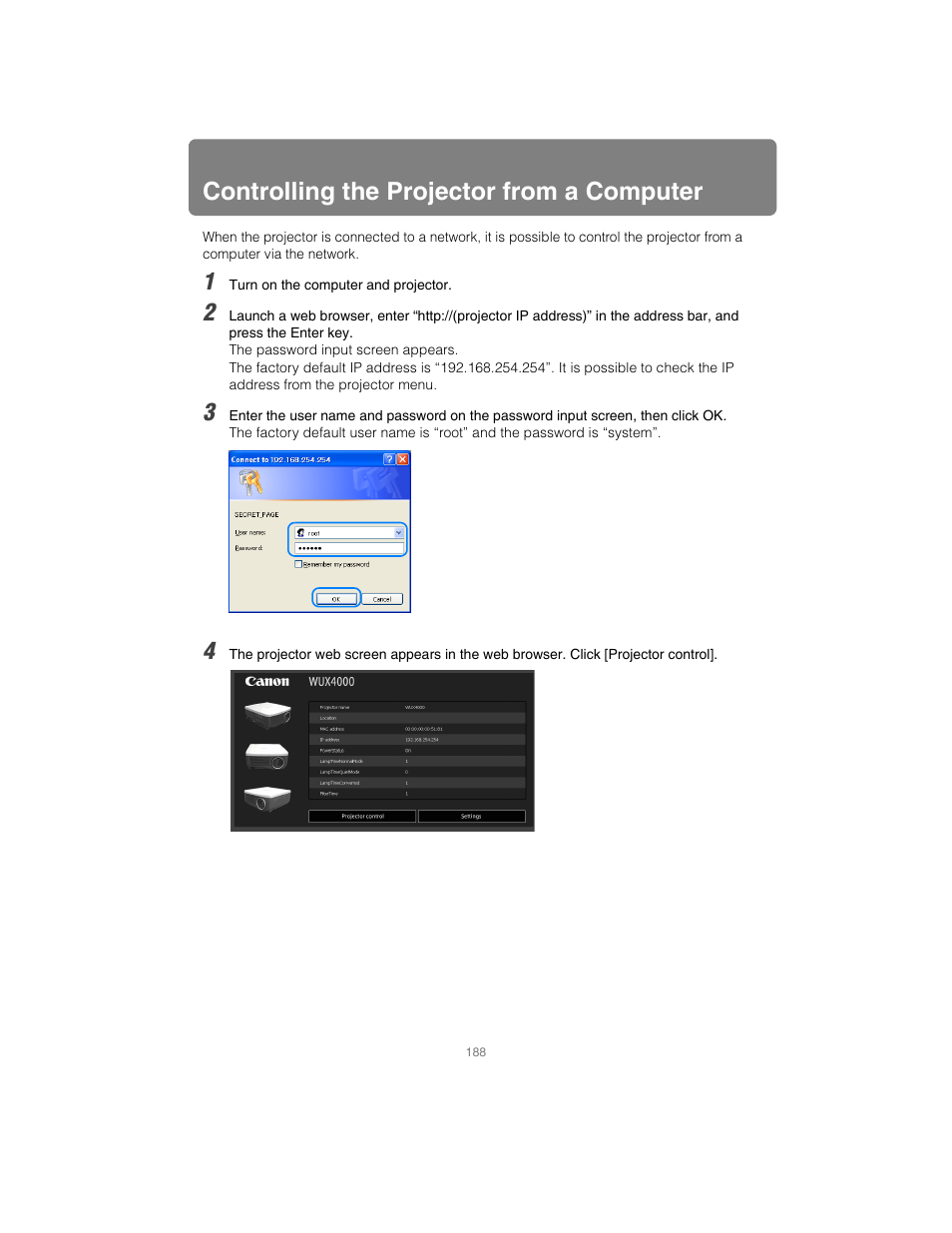 Controlling the projector from a computer | Canon XEED SX6000 User Manual | Page 188 / 240