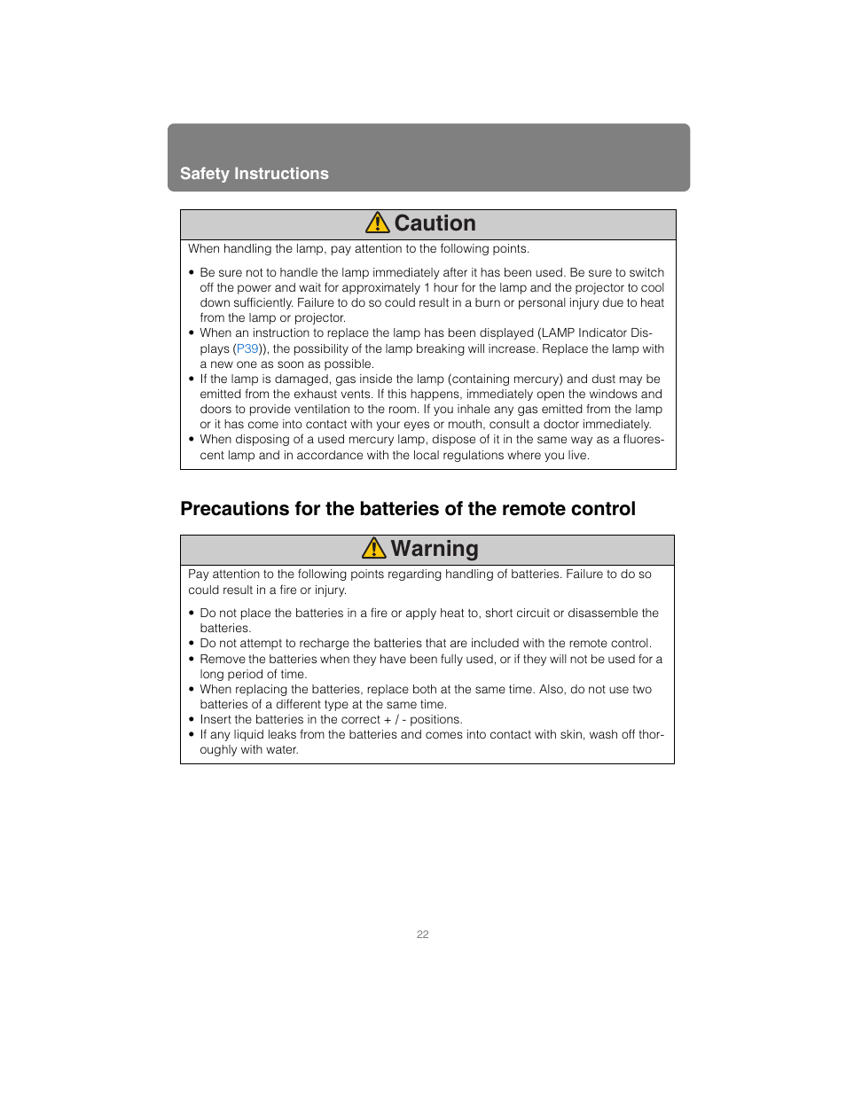 Caution warning | Canon XEED SX6000 User Manual | Page 22 / 240