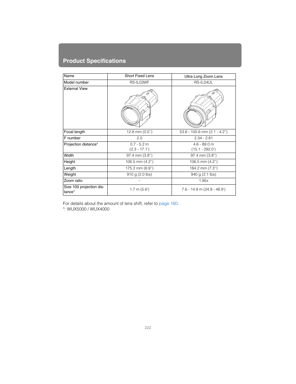 Product specifications | Canon XEED SX6000 User Manual | Page 222 / 240