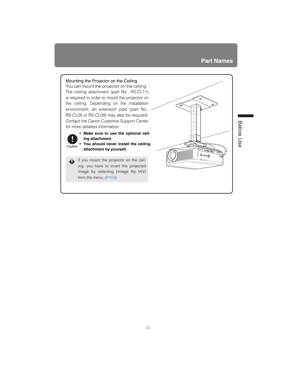 Part names, Before use | Canon XEED SX6000 User Manual | Page 33 / 240