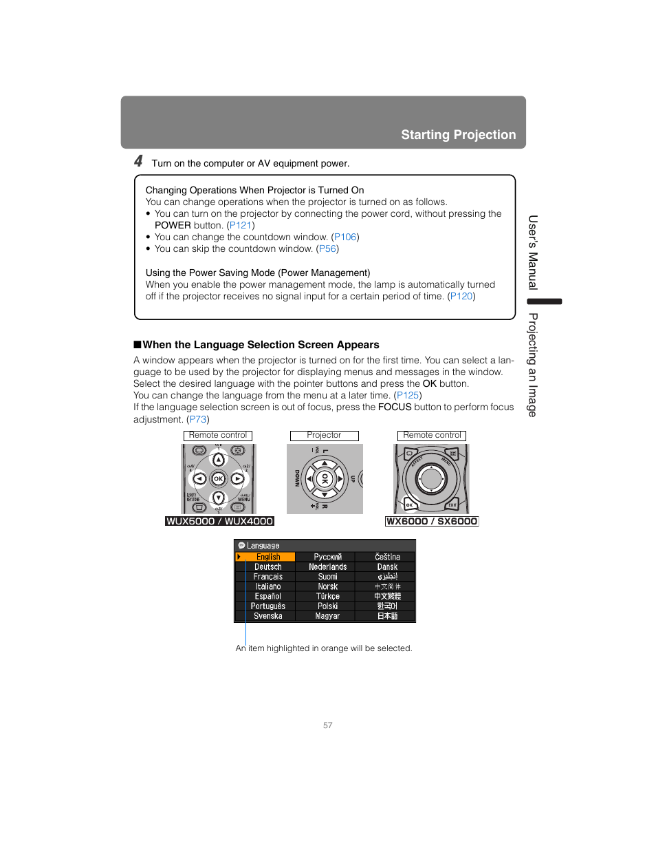 When the language selection screen appears | Canon XEED SX6000 User Manual | Page 57 / 240