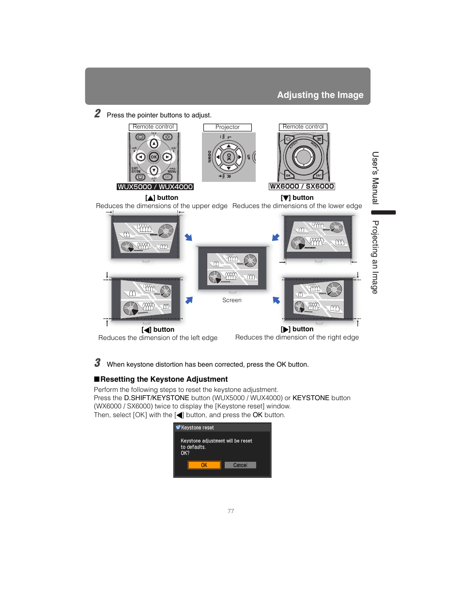 Resetting the keystone adjustment | Canon XEED SX6000 User Manual | Page 77 / 240