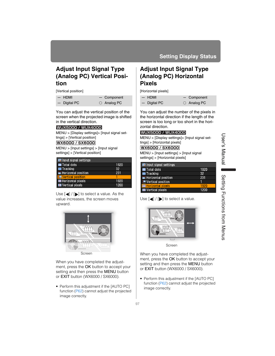 Setting display status | Canon XEED SX6000 User Manual | Page 97 / 240