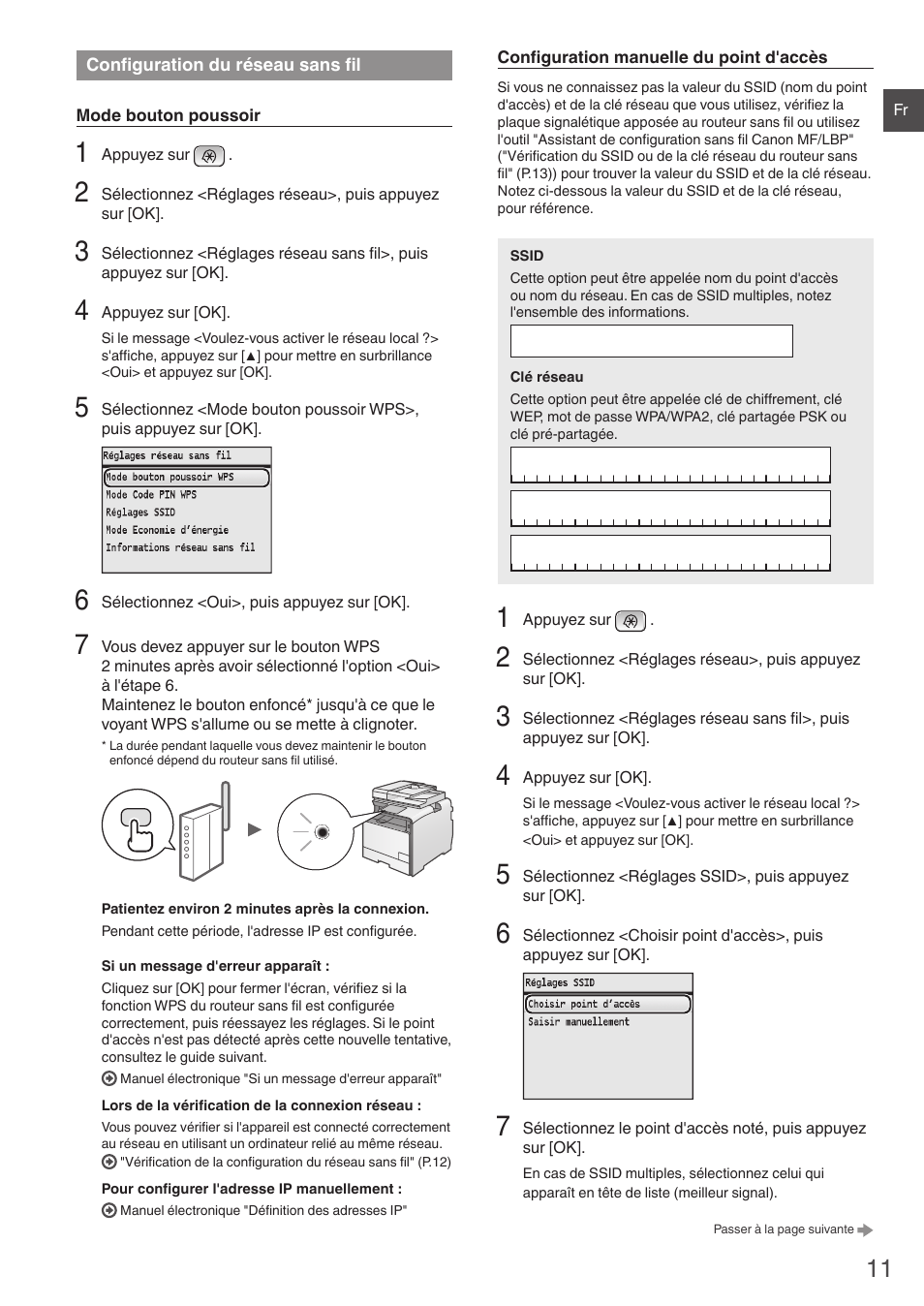 Configuration du réseau sans fil | Canon i-SENSYS MF8550Cdn User Manual | Page 11 / 120