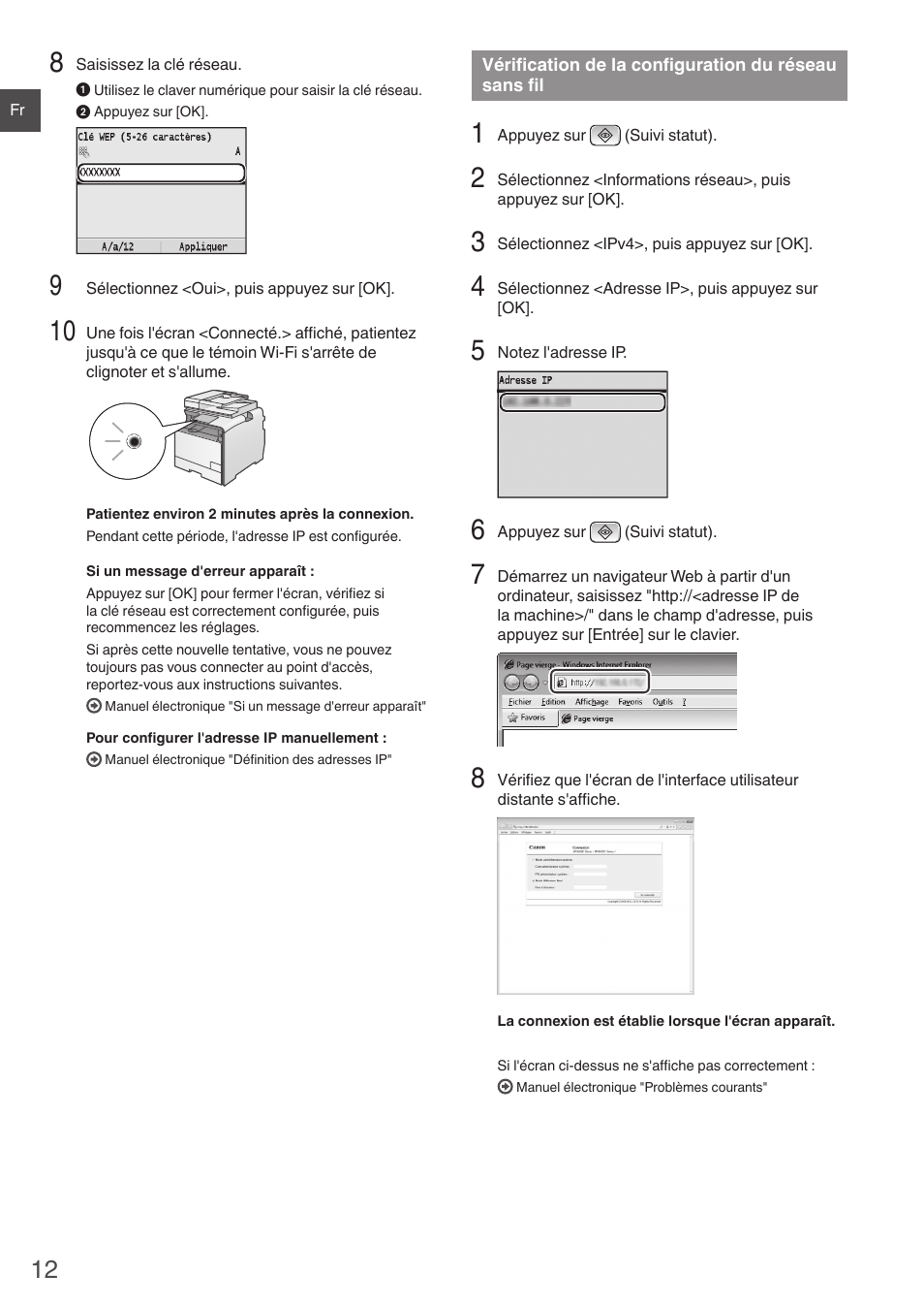 Vérification de la configuration, Du réseau sans fil | Canon i-SENSYS MF8550Cdn User Manual | Page 12 / 120