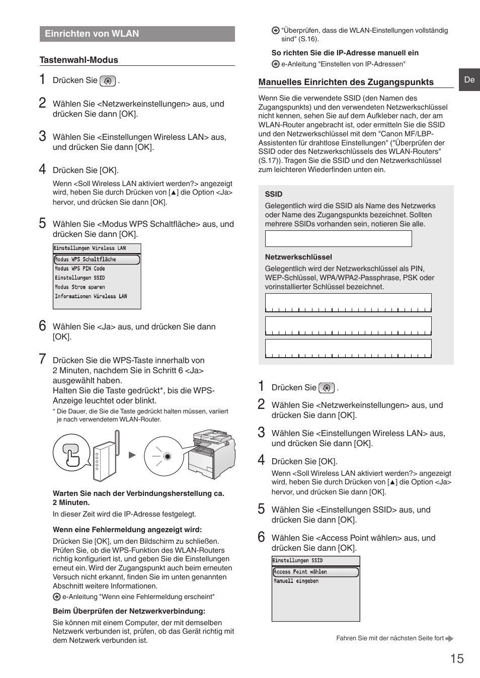 Einrichten von wlan | Canon i-SENSYS MF8550Cdn User Manual | Page 15 / 120