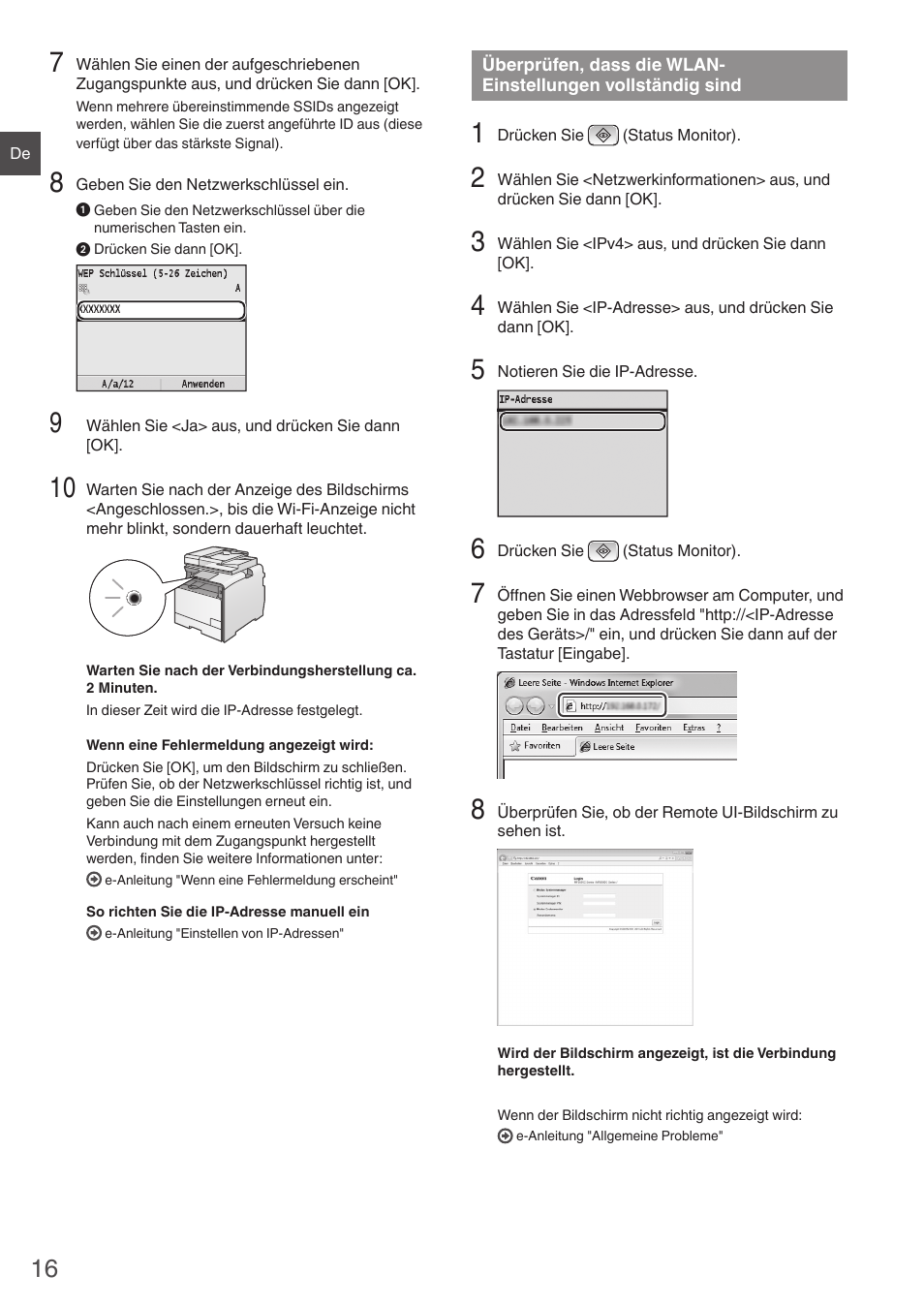 Überprüfen, dass die wlan, Einstellungen vollständig sind, Sind" (s | Canon i-SENSYS MF8550Cdn User Manual | Page 16 / 120