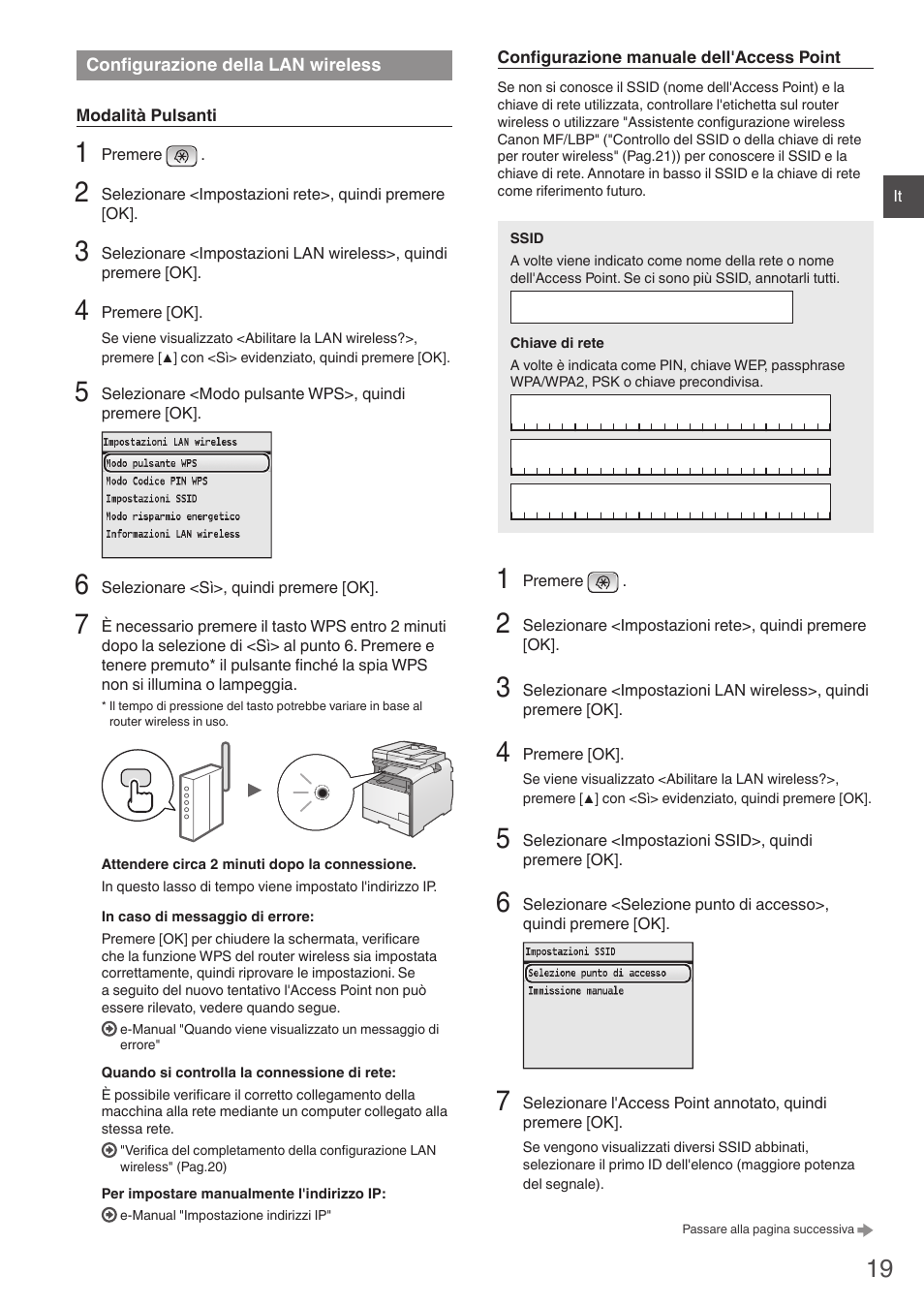 Configurazione della, Lan wireless | Canon i-SENSYS MF8550Cdn User Manual | Page 19 / 120