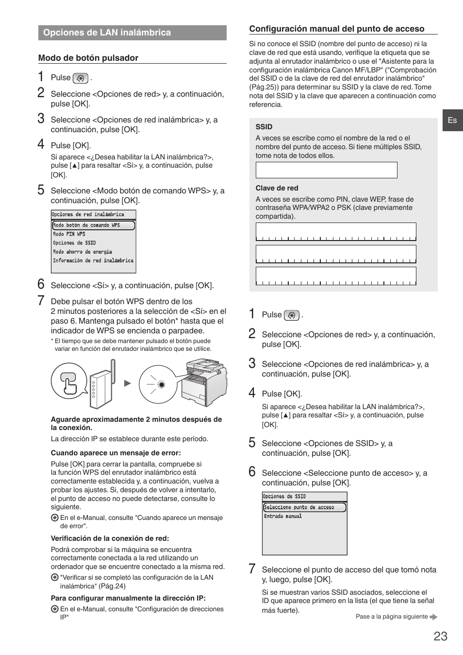 Opciones de lan inalámbrica | Canon i-SENSYS MF8550Cdn User Manual | Page 23 / 120