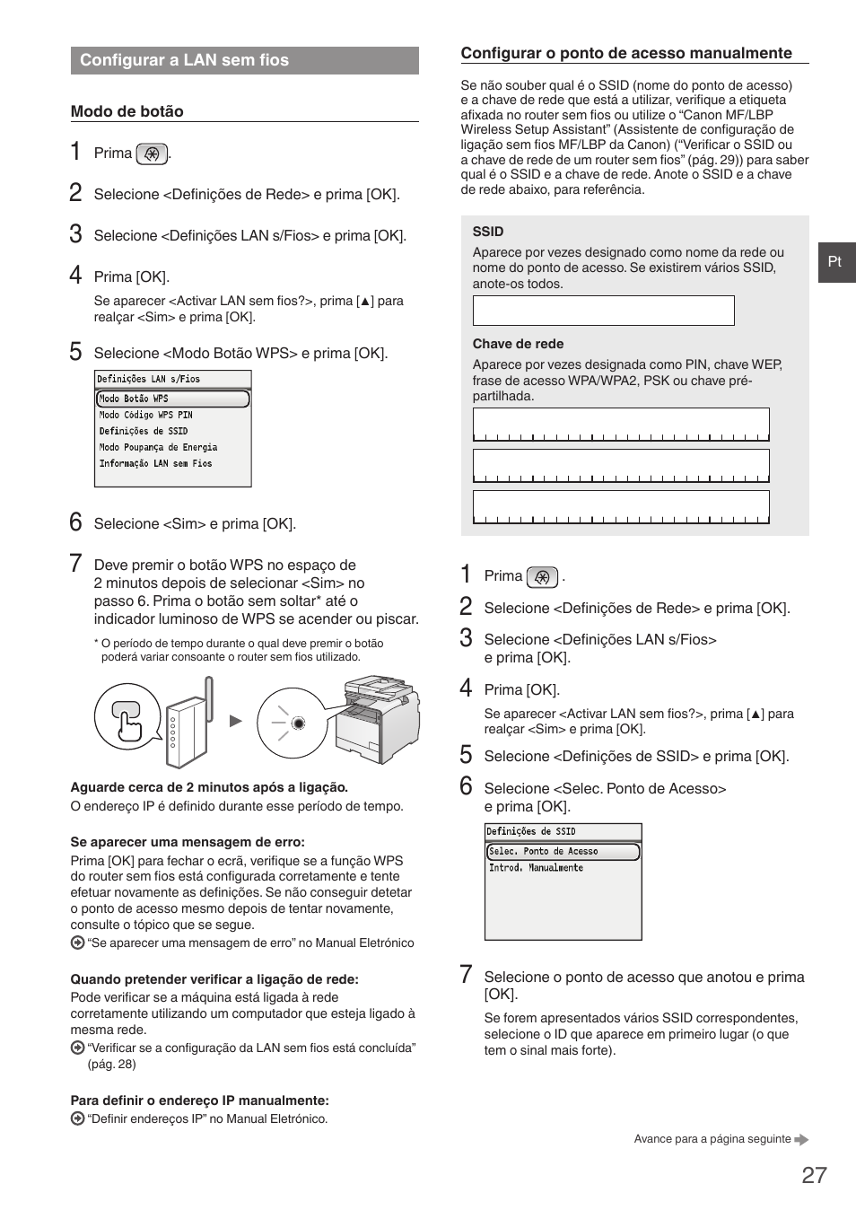 Configurar a lan sem fios, A o passo 4 de “configurar a lan sem fios, Pбg. 27) | Canon i-SENSYS MF8550Cdn User Manual | Page 27 / 120