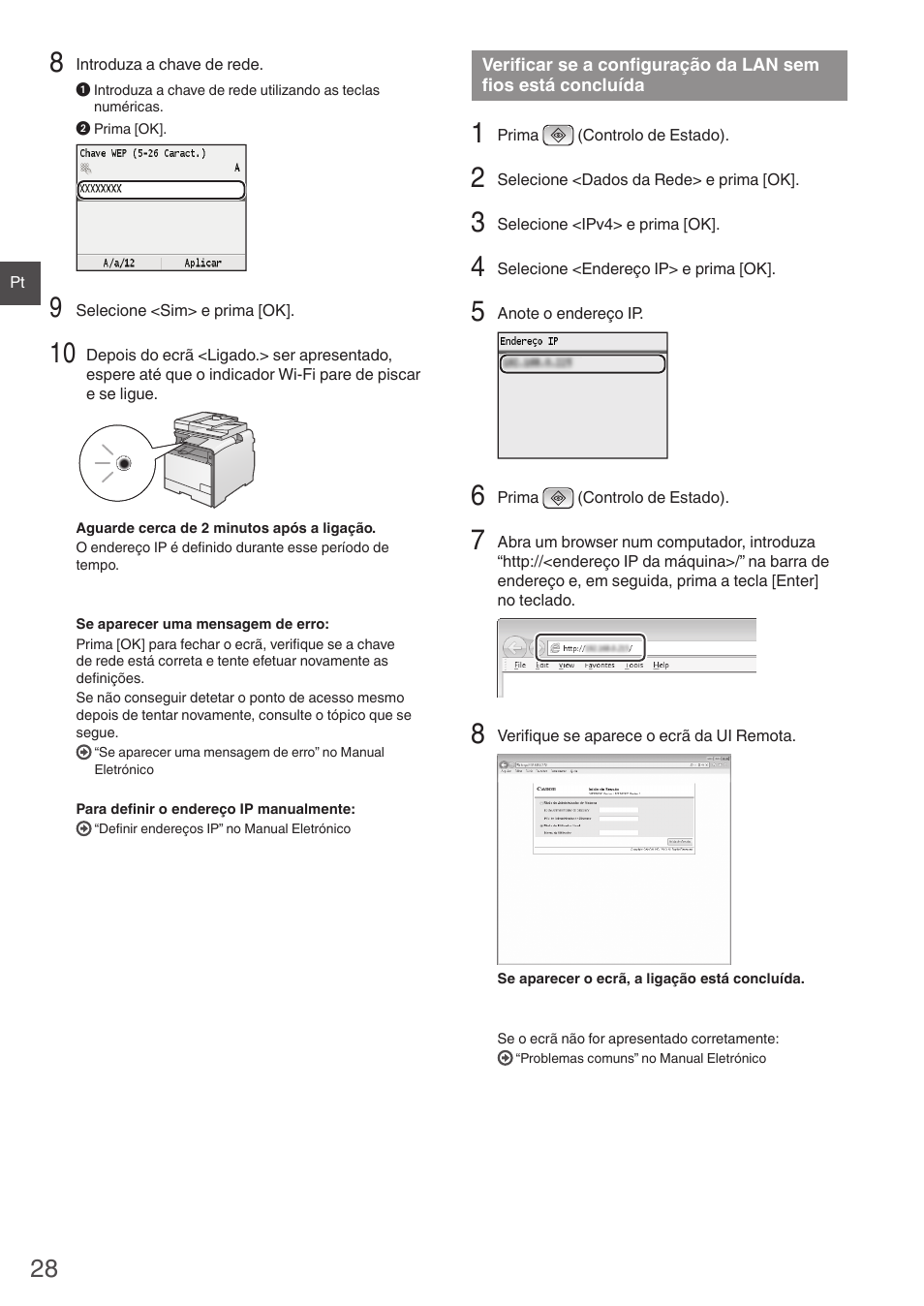 Verificar se a configuração, Da lan sem fios está concluída, Pág. 28) | Canon i-SENSYS MF8550Cdn User Manual | Page 28 / 120