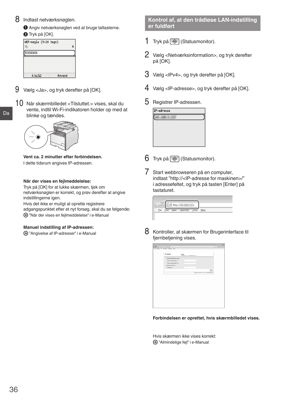 Kontrol af, at den trådløse lan, Indstilling er fuldført, S. 36) | Canon i-SENSYS MF8550Cdn User Manual | Page 36 / 120