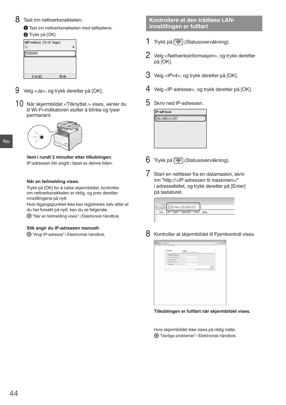 Kontrollere at den trådløse, Lan-innstillingen er fullført, Side 44) | Canon i-SENSYS MF8550Cdn User Manual | Page 44 / 120