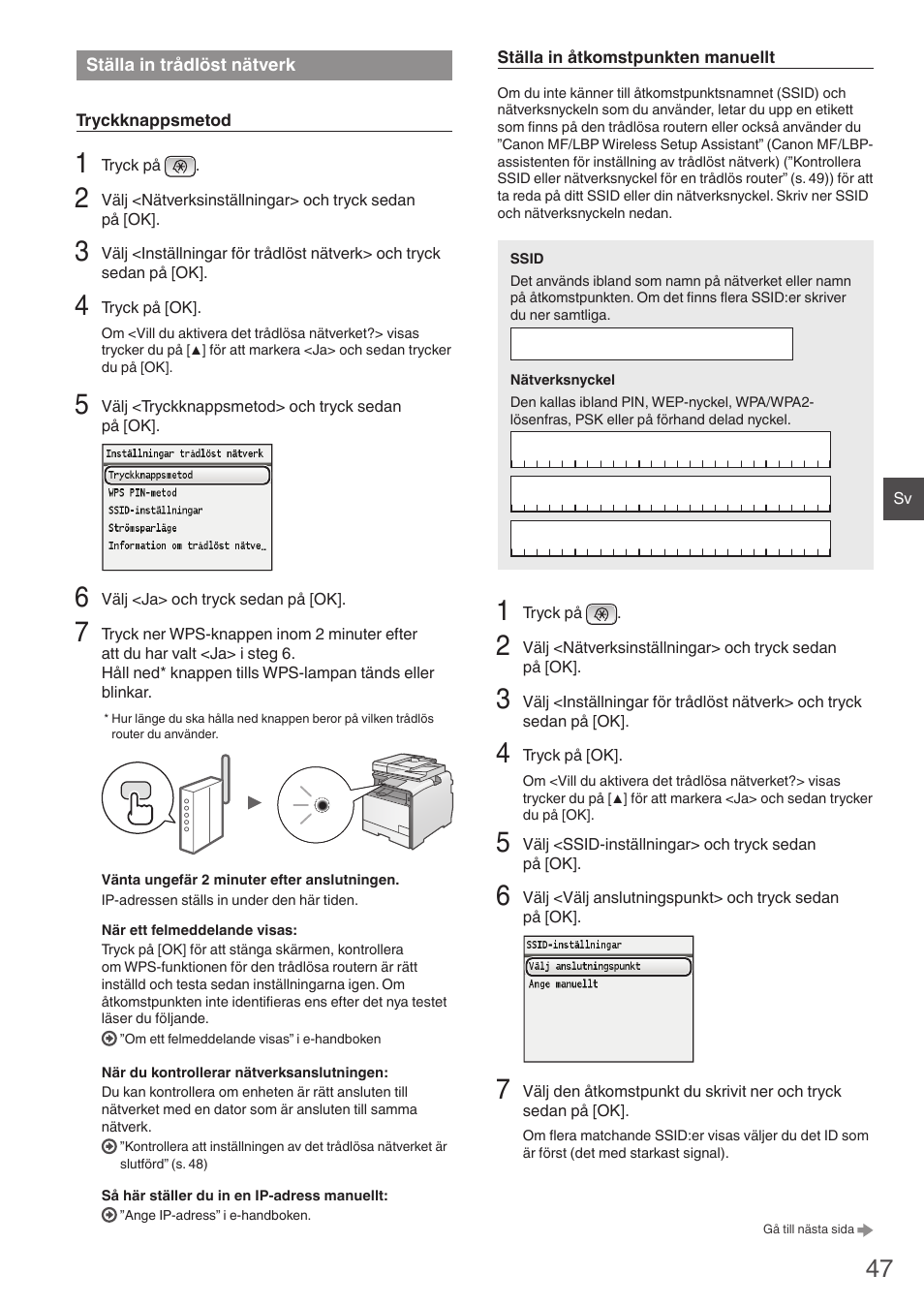 Ställa in trådlöst nätverk | Canon i-SENSYS MF8550Cdn User Manual | Page 47 / 120