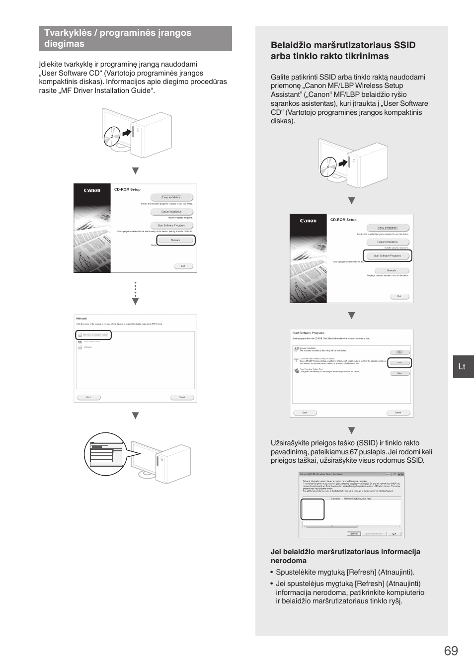 Tvarkyklės / programinės, Įrangos diegimas, Rakto tikrinimas“ (69 psl.) | Tvarkyklės / programinės įrangos diegimas | Canon i-SENSYS MF8550Cdn User Manual | Page 69 / 120