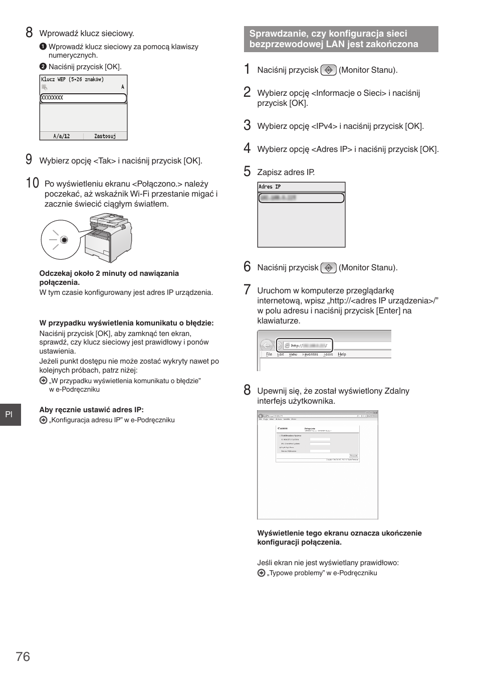 Sprawdzanie, czy konfiguracja, Sieci bezprzewodowej lan jest, Zakończona | Sprawdzanie, czy konfiguracja sieci bezprzewodowej | Canon i-SENSYS MF8550Cdn User Manual | Page 76 / 120