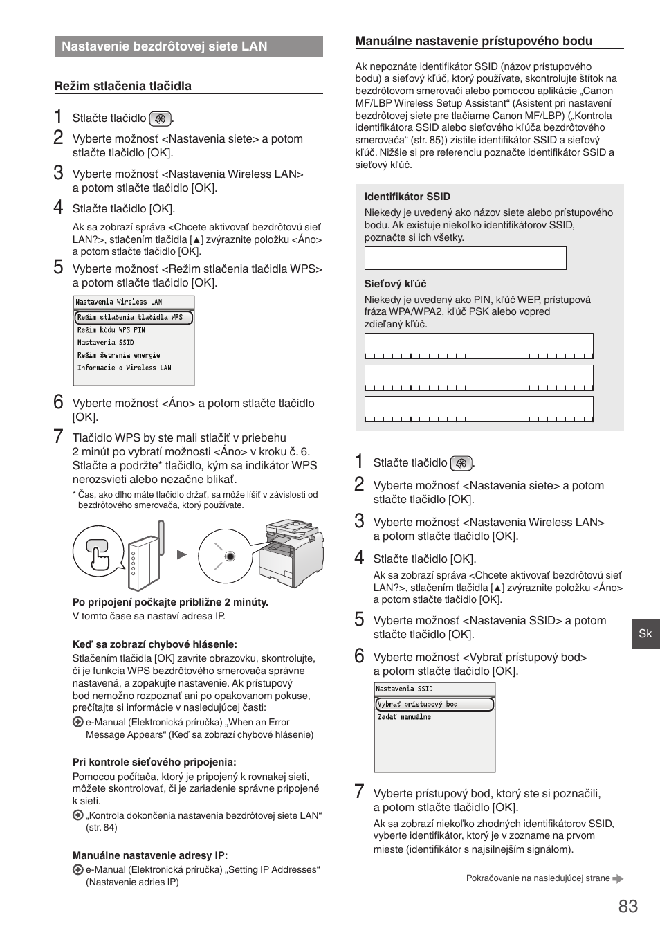 Nastavenie bezdrôtovej, Siete lan, 4 v časti „nastavenie bezdrôtovej | Canon i-SENSYS MF8550Cdn User Manual | Page 83 / 120
