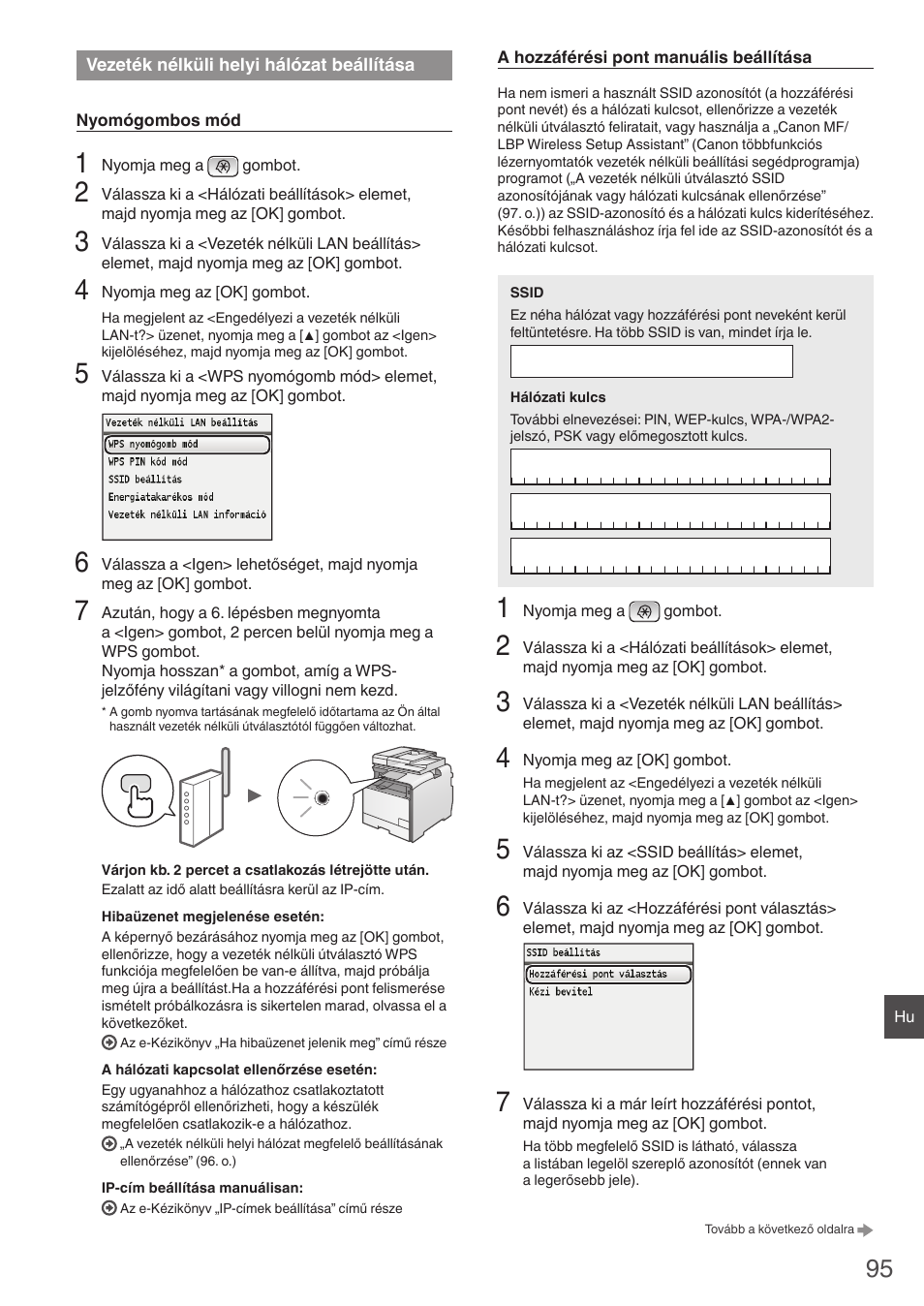 Vezeték nélküli helyi hálózat, Beállítása, El (95. o.) | Canon i-SENSYS MF8550Cdn User Manual | Page 95 / 120