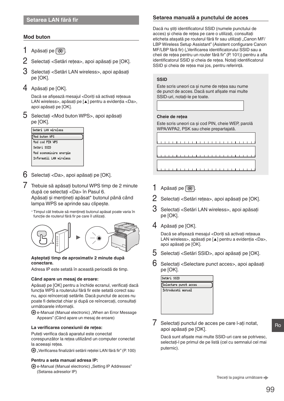 Setarea lan fără fir, P. 99) | Canon i-SENSYS MF8550Cdn User Manual | Page 99 / 120