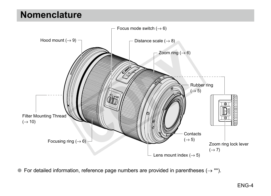 Cop y, Nomenclature | Canon EF 24-70mm f2.8L II USM User Manual | Page 5 / 13