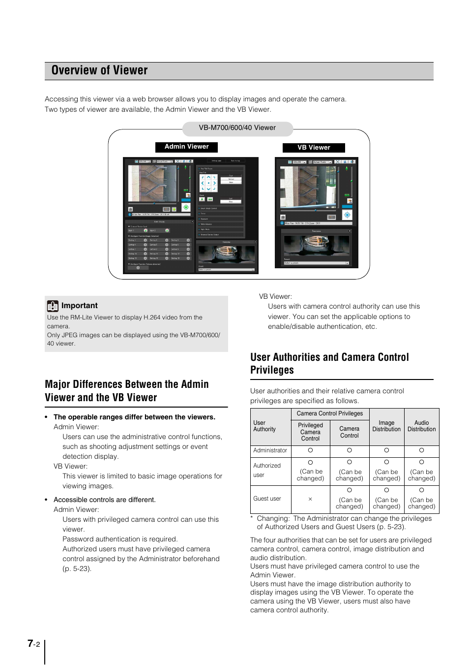 Overview of viewer, User authorities and camera control privileges, Overview of viewer -2 | User authorities and camera control privileges -2 | Canon VB-M600VE User Manual | Page 114 / 159