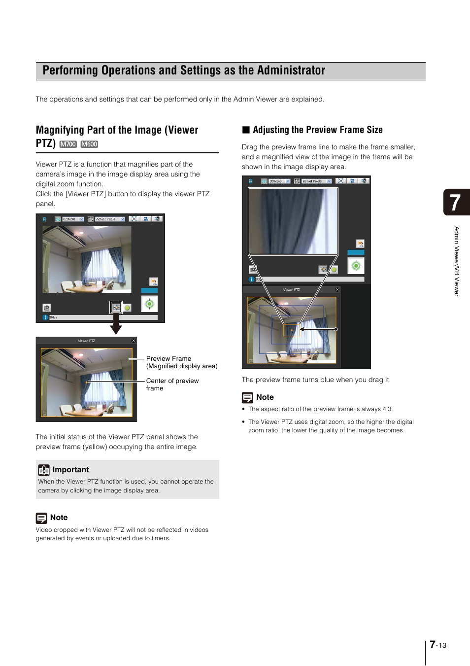 Magnifying part of the image (viewer ptz), Magnifying part of the image (viewer ptz) -13, Adjusting the preview frame size | Canon VB-M600VE User Manual | Page 125 / 159